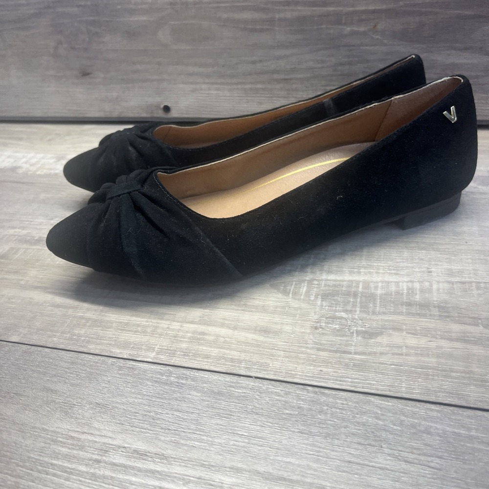 Vionic Gramercy Flats Women 6.5 Black Suede Pointed Toe Bow Comfort Ballet Arch